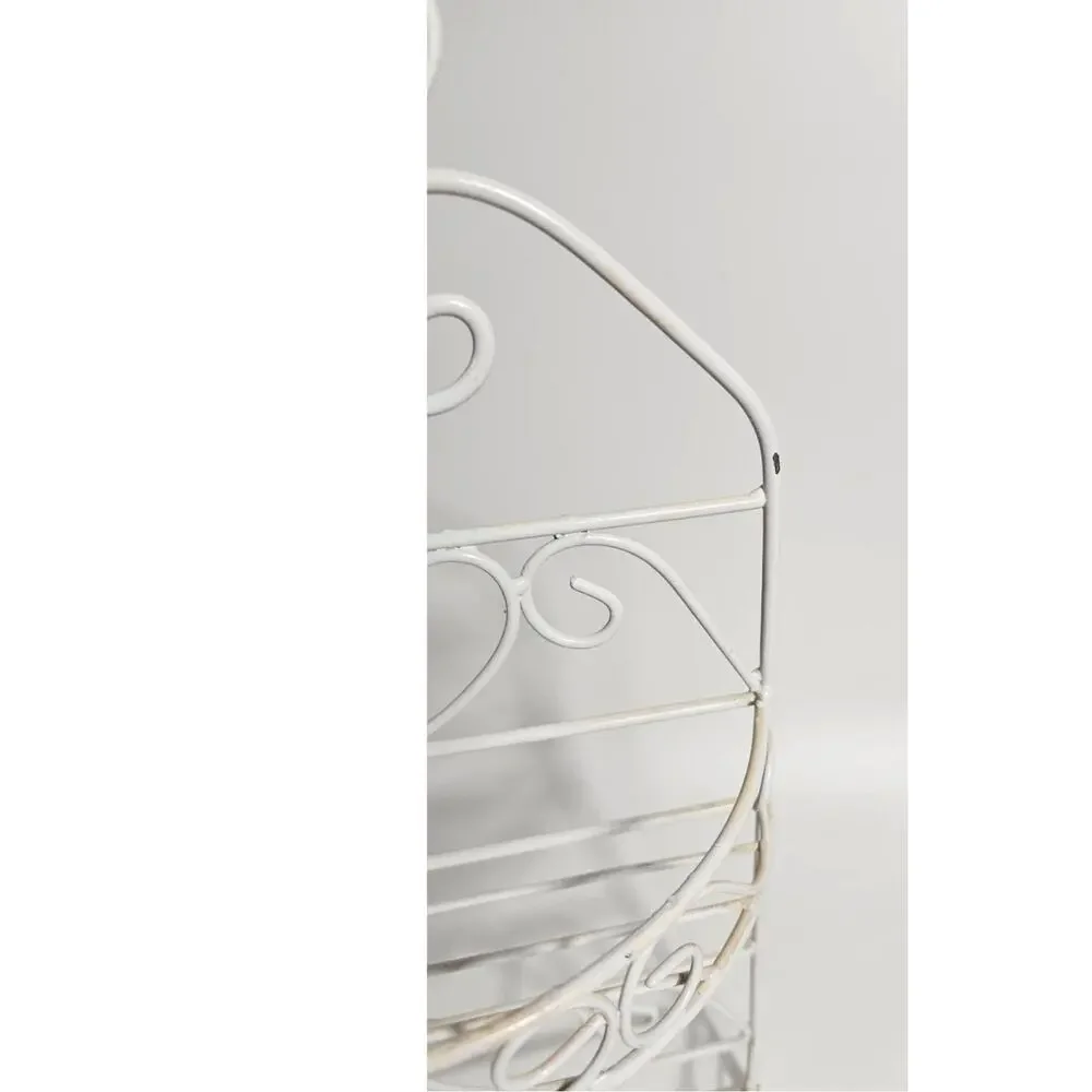 Vintage 1980s–90s white scrolled-wire two-tier wall shelf with hearts